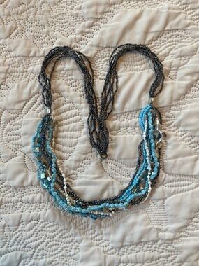 🍀Multi Strand Blue Seed Bead Shell Necklace